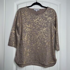 Emily Daniel’s Long Sleeve Gold shimmery metallic floral print size S